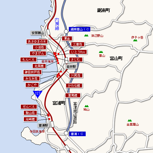 千葉県/地図 岩井海岸 富浦町 富山町 合宿の宿案内 旅プランの