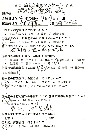 現代空手道研究会様から旅プランへの感想・アンケート