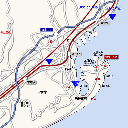 静岡県 地図 清水 三保松原 合宿の宿案内 旅プランの地図 ｍａｐから宿を検索